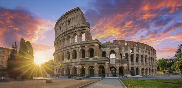 Historic view of Rome, Italy Colosseum